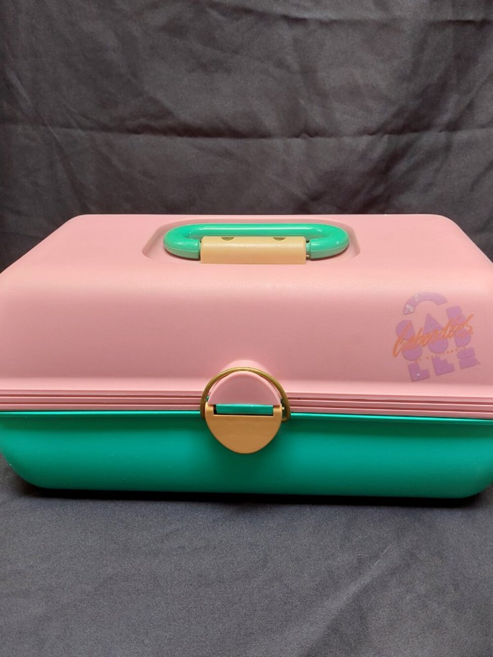 CABOODLES 90s Pink & Green Two Tier w/ Mirror Make Up Case Organizer